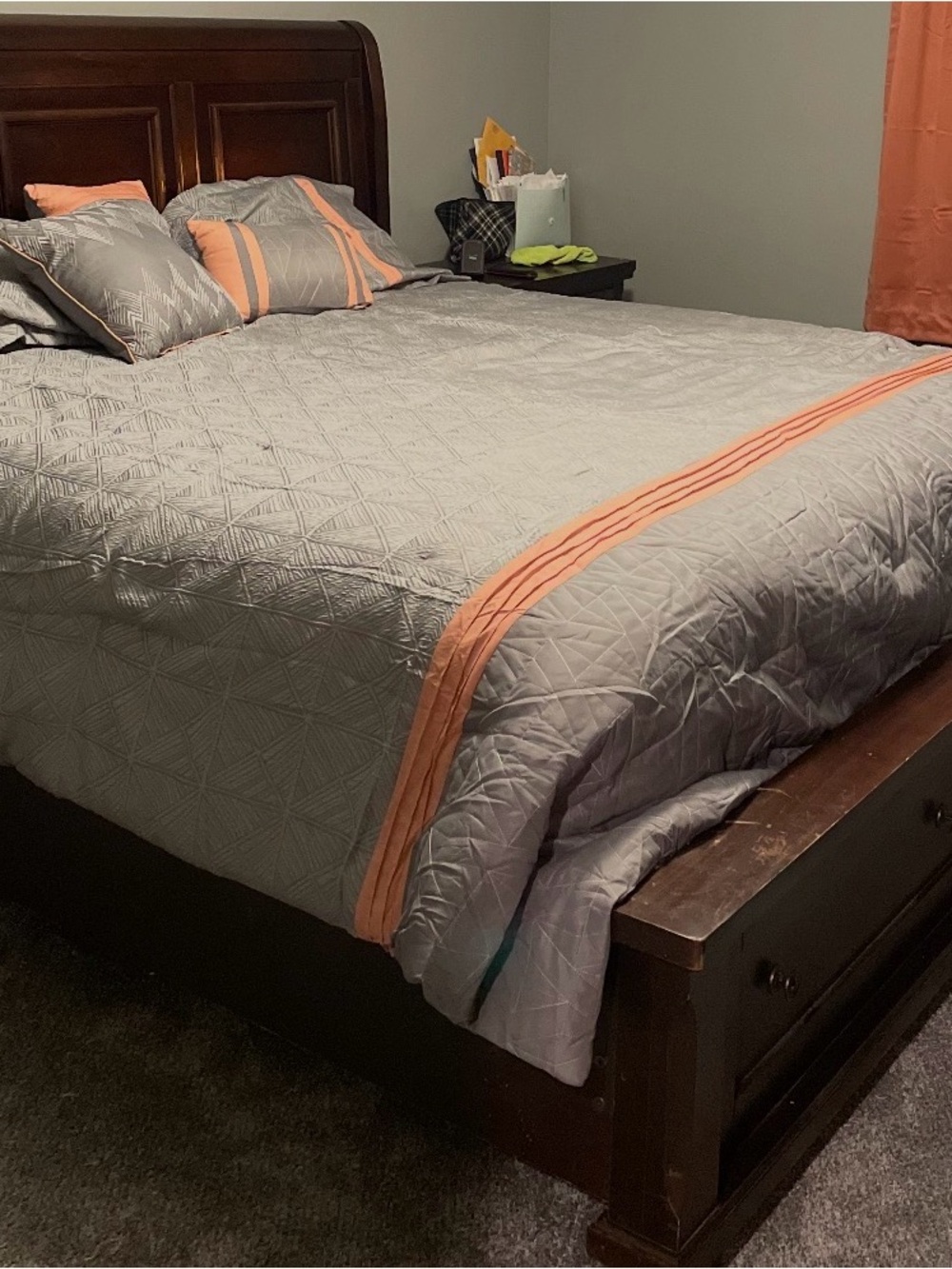 chic Gray Comforter with Coral Accent Stripes